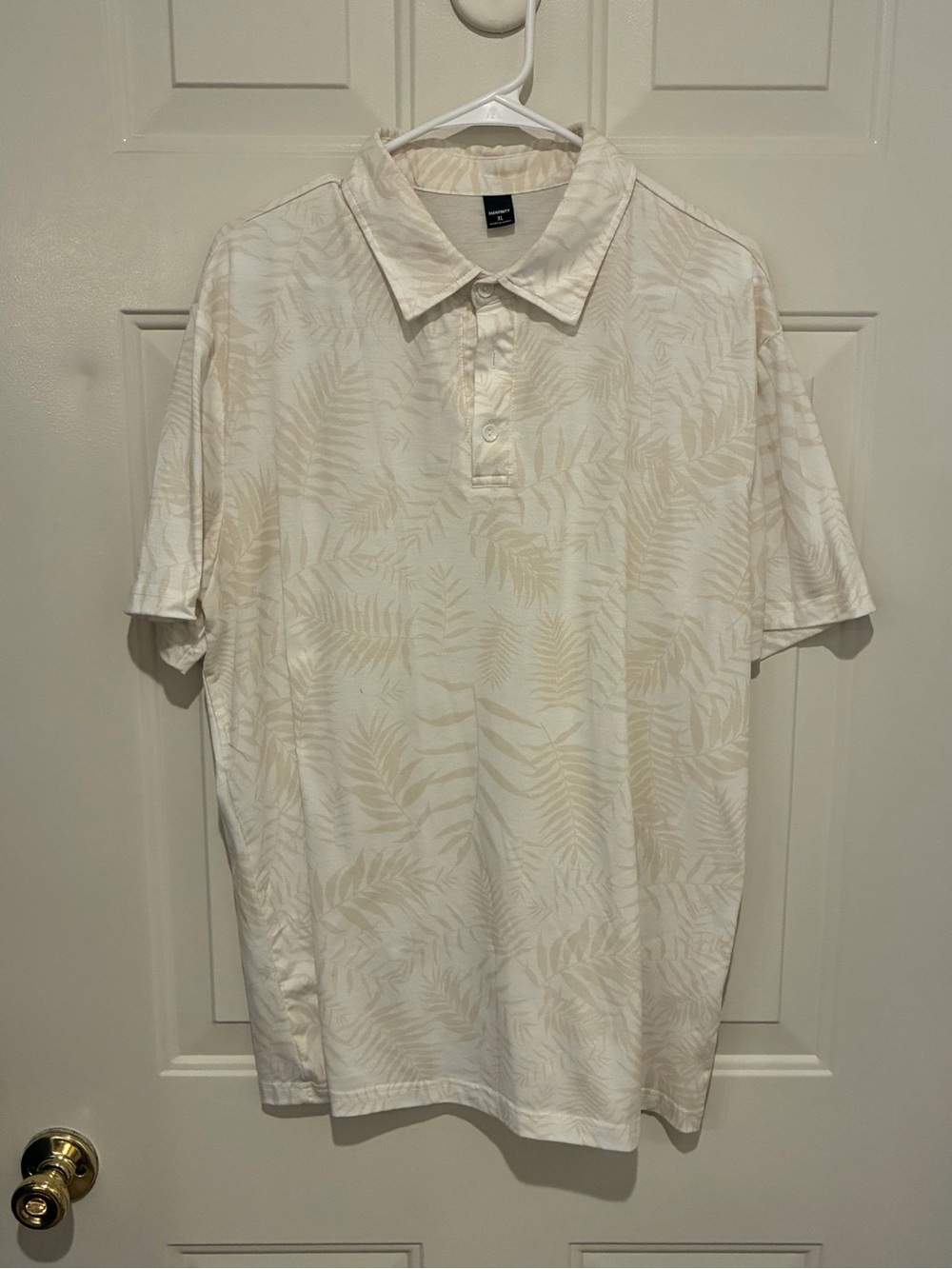 Men’s Cream Leaf-Print Polo